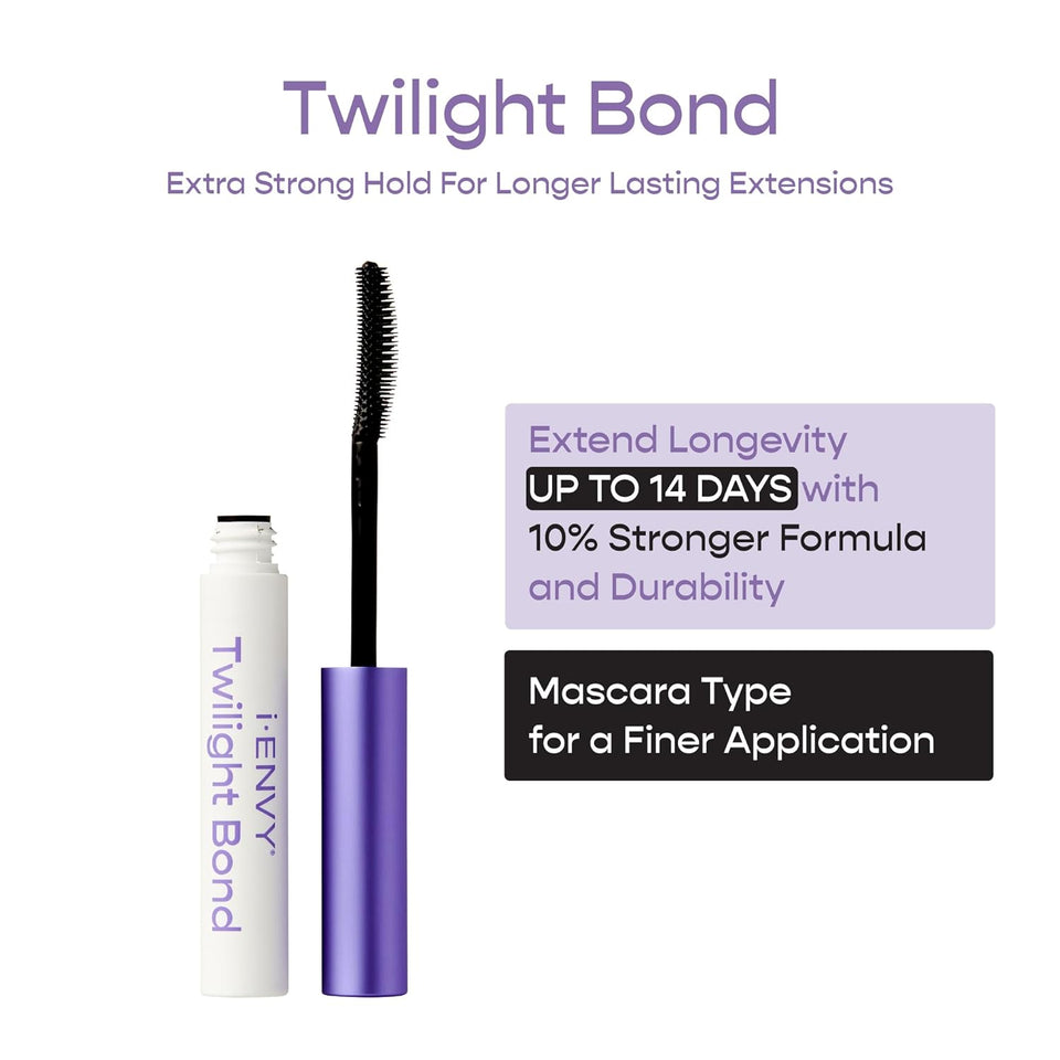 i-ENVY Cluster Palette Twilight Bond Lash Adhesive, 14 Days Extra Strong Hold, Long Lasting Durable Easy Application, Mascara Brush Type Applicator, Safe & Effective
