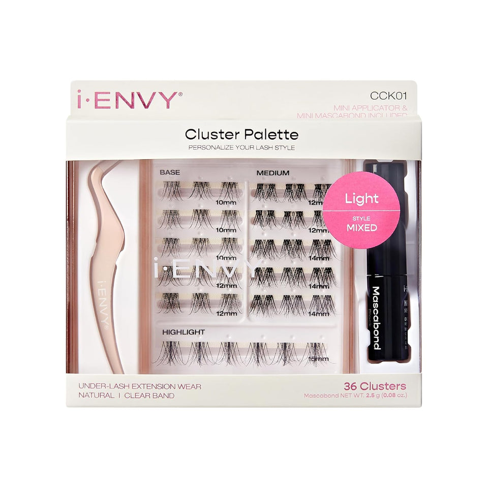 i-ENVY Cluster Palette Kit, DIY Lash Makeup, Customizable Under Lash Extension Layering All in One Convenience, Mini Applicator & Mascabond Glue Included (Light)