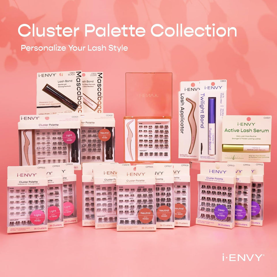 i-ENVY Cluster Palette Twilight Bond Lash Adhesive, 14 Days Extra Strong Hold, Long Lasting Durable Easy Application, Mascara Brush Type Applicator, Safe & Effective