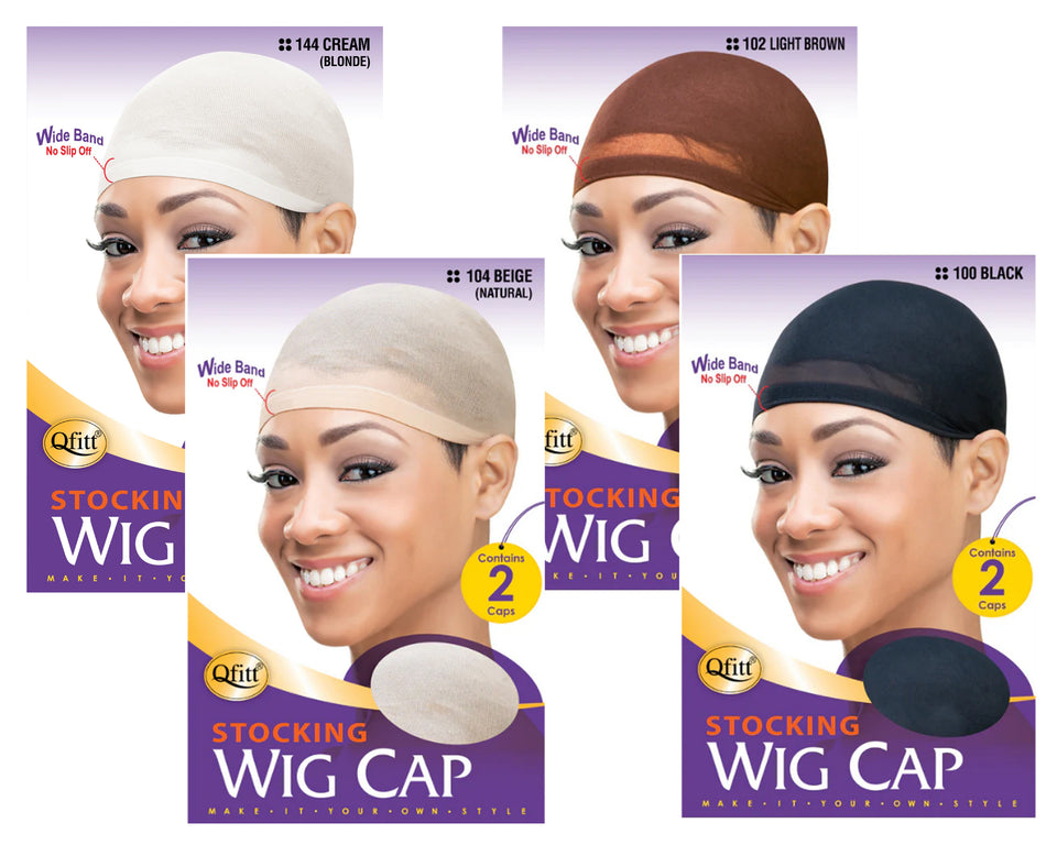 12PACK -Qfitt Stocking Wig Caps Stretch  Wide Band No Slip Off