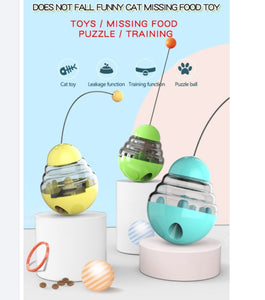 Cat Slow Feeder Ball Cat Tumbler with 2 Retractable Cat Toy, Adjustable Cat Puzzle Feeder, Funny Pet Leaking Food Training Ball