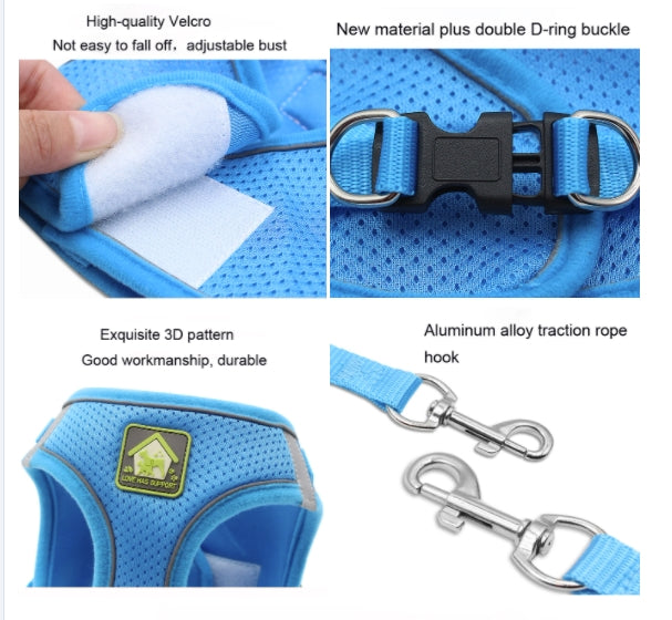 Dog Cat Harness and Leash Set No-Pull Breathable Soft Mesh Puppy Vest Harness Reflective Adjustable Pet Harnesses for Dogs and Cats