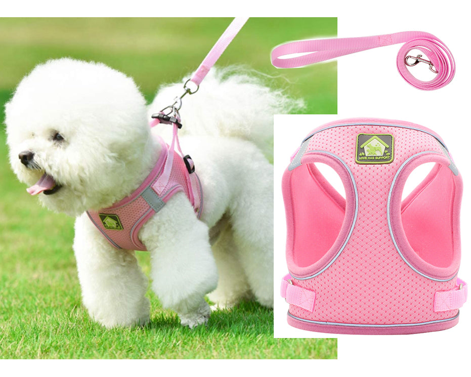 Dog Cat Harness and Leash Set No-Pull Breathable Soft Mesh Puppy Vest Harness Reflective Adjustable Pet Harnesses for Dogs and Cats