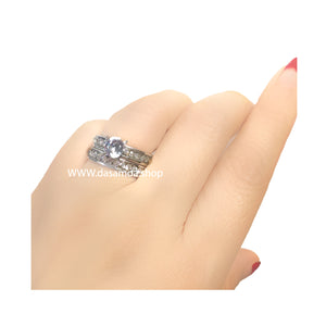 Cubic Double Band Engagement Ring Set Silver