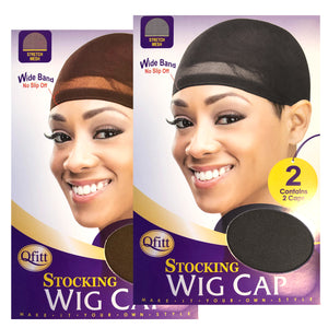12PACK -Qfitt Stocking Wig Caps Stretch  Wide Band No Slip Off
