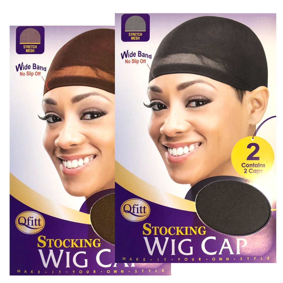 Qfitt Stocking Wig Caps Stretch Mesh Wide Band No Slip Off -2Caps